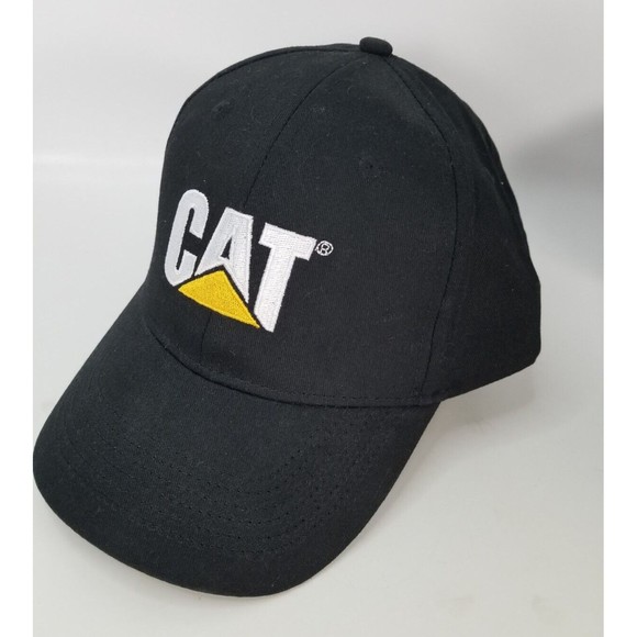 Caterpillar CAT Equipment Black White Adjustable Strapback Baseball Cap Hat - Picture 2 of 8